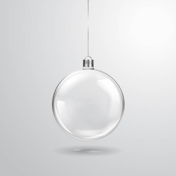 стеклянный прозрачный рождественский шар висит на ленте. реалистичный xmas стеклянный безделушка на прозрачном фоне. шаблон праздничного ук - мяч stock illustrations