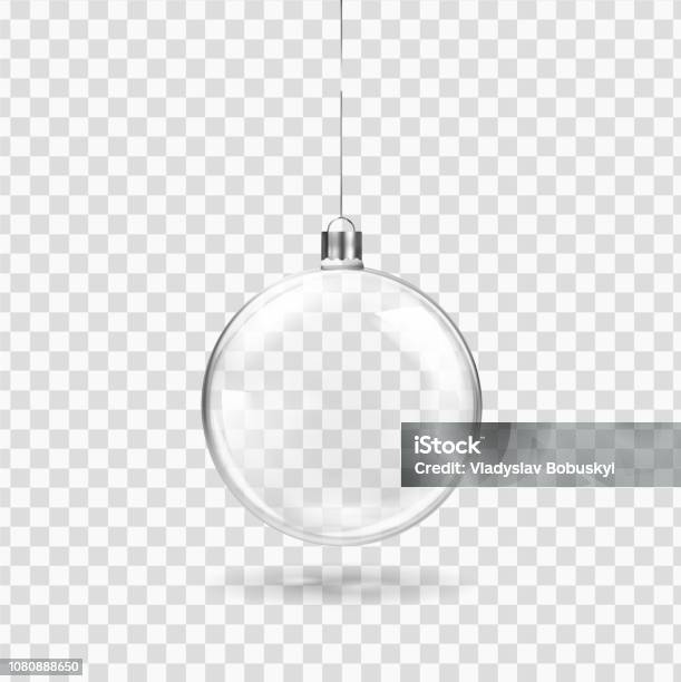 Glas Transparent Christmas Ball Hängen Auf Der Multifunktionsleiste Realistische Xmas Glas Christbaumkugel Auf Transparenten Hintergrund Urlaub Dekoration Vorlage Vektorillustration Stock Vektor Art und mehr Bilder von Christbaumkugel