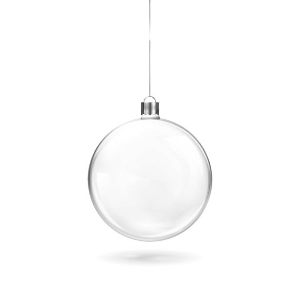 ガラスの透明なクリスマス ボール、リボンに掛かっています。透明な背景に現実的なクリスマス ガラス安ピカ。休日の装飾のテンプレートです。ベクトル図 - sphere glass bubble three dimensional shape点のイラスト素材／クリップアート素材／マンガ素材／アイコン素材