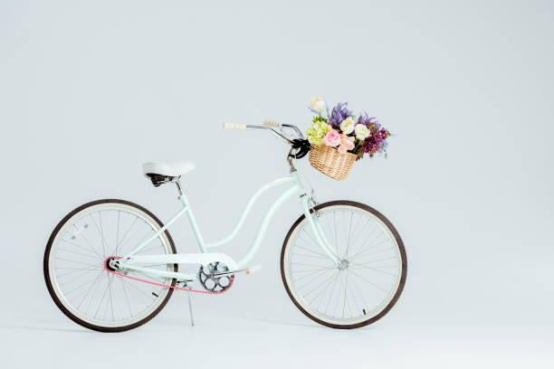 istock bicycle with flower basket isolated on grey 1080904870
