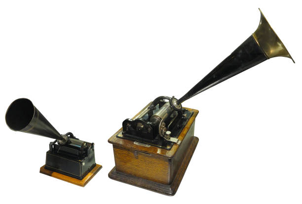istock Edison phonograph sound recorder and player gramophone isolated on white background 1080909662