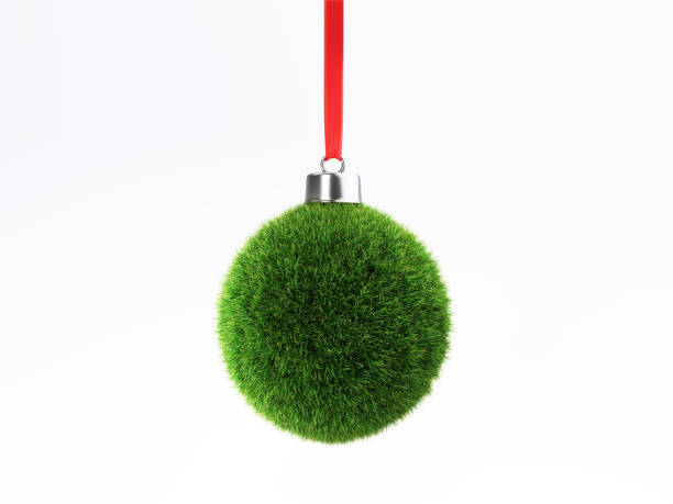 白い背景の上の緑の草の作られたクリスマス - lawn ball circle green ストックフォトと画像