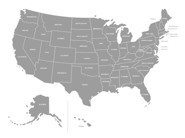 United States of America Vector Grey Map The detailed Vector Grey Map of the USA with states oregon ohio stock illustrations