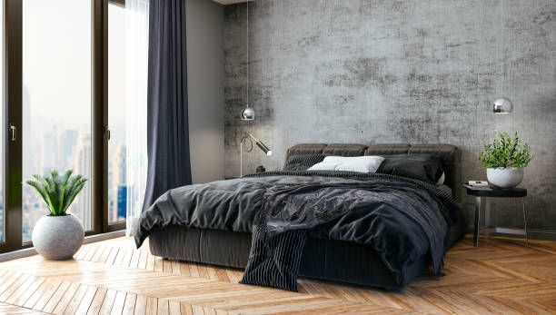 istock 3d render of beautiful bedroom, industrial style 1080948814