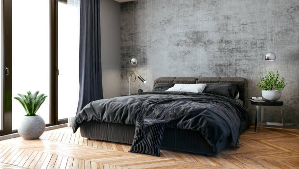 istock 3d render of beautiful bedroom, industrial style 1080948856