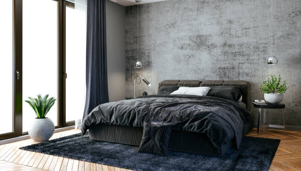 istock 3d render of beautiful bedroom, industrial style 1080949114