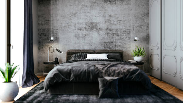 istock 3d render of beautiful bedroom, industrial style 1080949218
