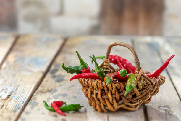istock red,green chili in wicker basket 1080954334