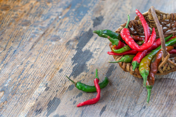 istock red,green chili in wicker basket 1080957360