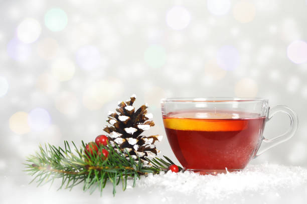 istock Christmas tea and lemon slice in transparent cup 1080958306