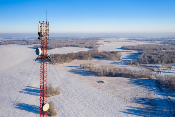 istock Telecommunications tower with antennas, aerial view. 1080967788
