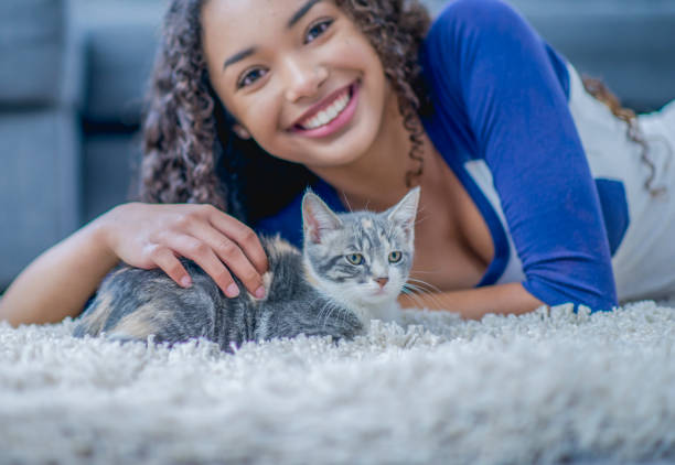istock Young woman playing with a kitten 1080968468