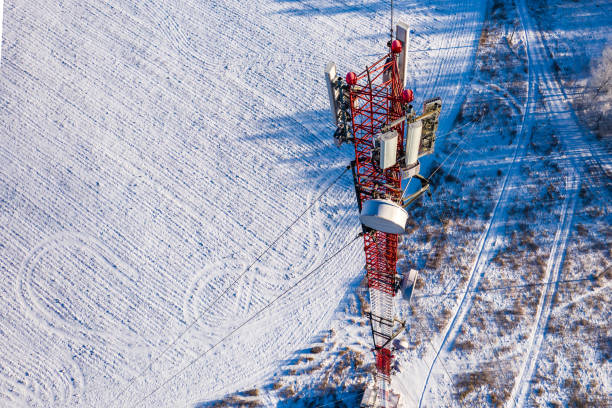 istock Telecommunications tower with antennas, aerial view. 1080968918