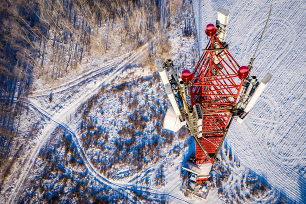istock Telecommunications tower with antennas, aerial view. 1080968920
