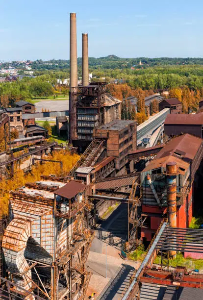 Aeral viev of the old closed coal mine in industrial city Ostrava in Czech Republic