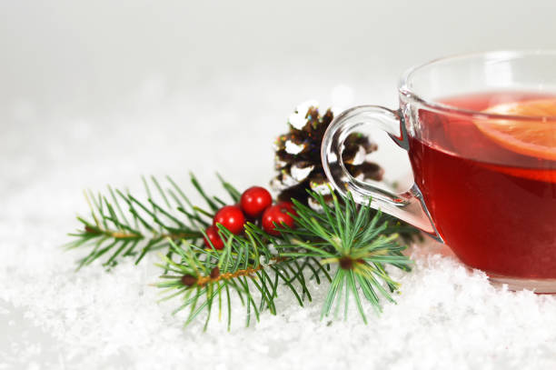 istock Christmas tea and lemon slice in transparent cup 1080973602