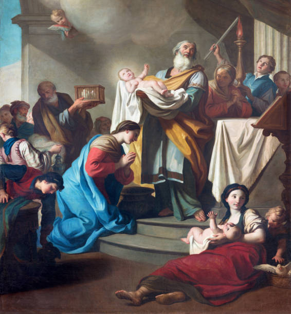 reggio emilia - a pintura da apresentação no templo em igreja chiesa di san agostino de 17. cent. - augustine - fotografias e filmes do acervo