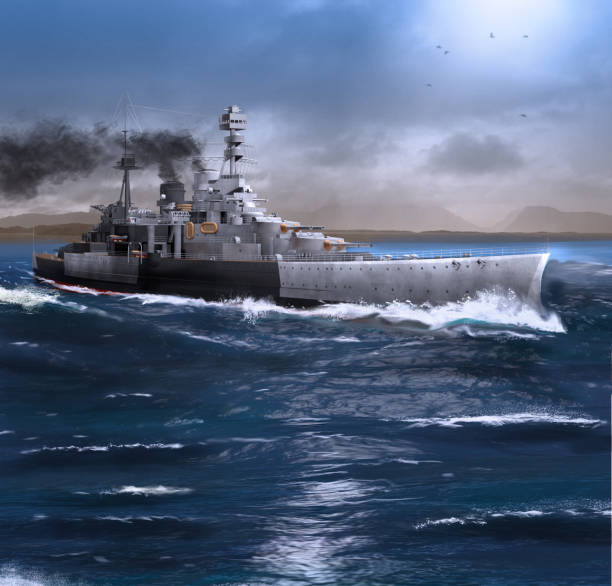 battleship hms repulse steaming through the ocean - sea battle imagens e fotografias de stock