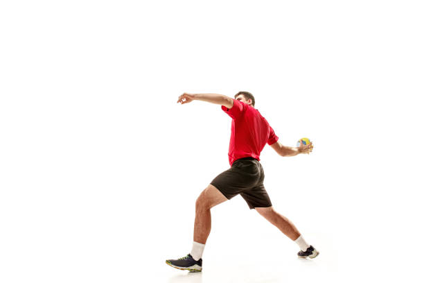 istock The one caucasian young man as handball player at studio on white background 1080986364