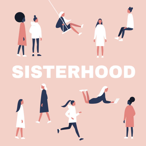 Sisterhood. Woman, girl. Gender equality. Feminism. Set of female characters in different poses. Flat editable vector illustration, clip art. Sisterhood. Woman, girl. Gender equality. Feminism. Set of female characters in different poses. Flat editable vector illustration, clip art. girls illustrations stock illustrations