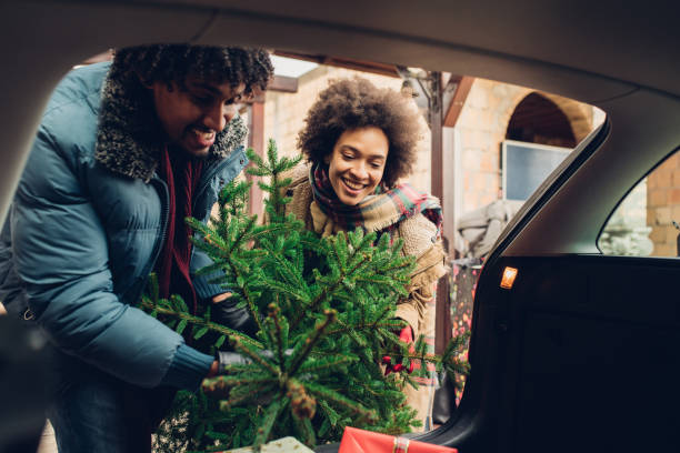 istock Smiling couple buying Christmas tree 1081003638