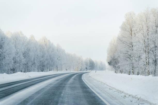 istock Winter road and a Snowy Forest at Cold Finland 1081004446