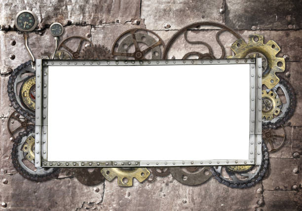 istock Metallic frame with vintage machine gears and cogwheel 1081005480