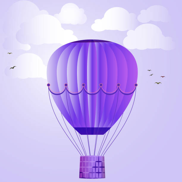 istock Large isolated colored balloon against the bright sky, clouds and birds. Vector illustration for your design. 1081029264