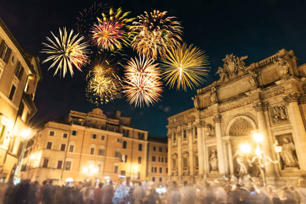istock trevi fountain with fireworks 1081036350