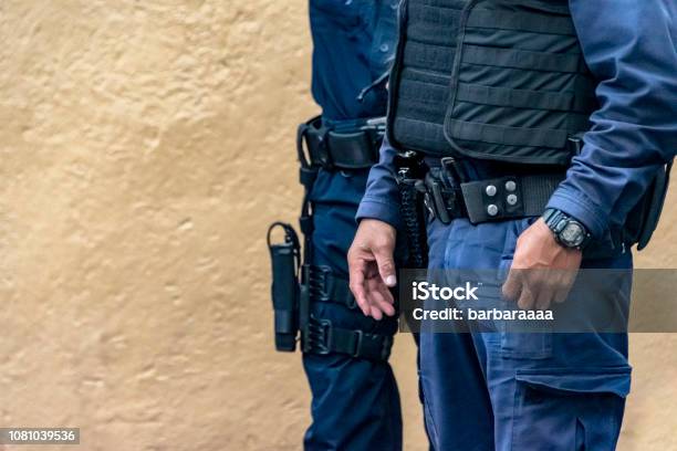 Male Police And Guards In Uniform Wearing Bulletproof Vest Guanajuato Mexico Stock Photo - Download Image Now