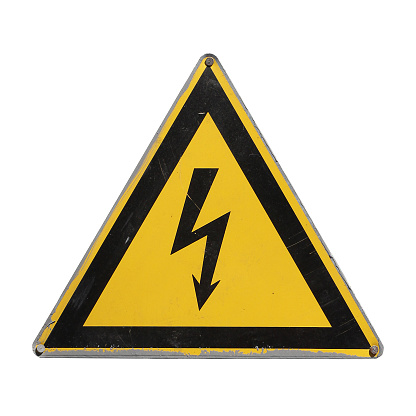 Warning danger. Yellow triangle. Thunderbolt