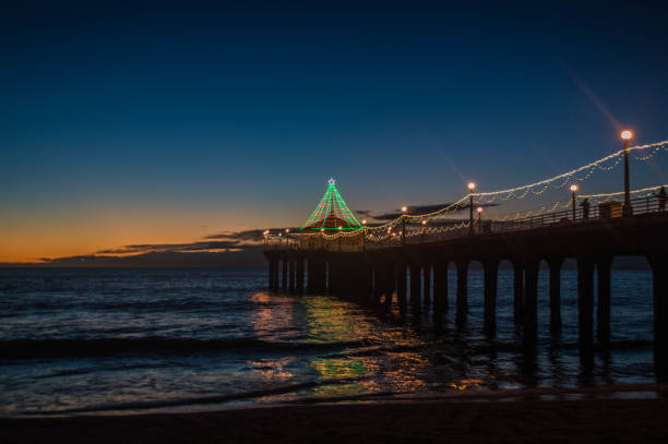 istock Holiday lights adorn Manhattan Beach Pier at sundown 1081050092