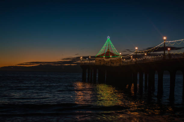 istock Holiday lights adorn Manhattan Beach Pier at sundown 1081050128