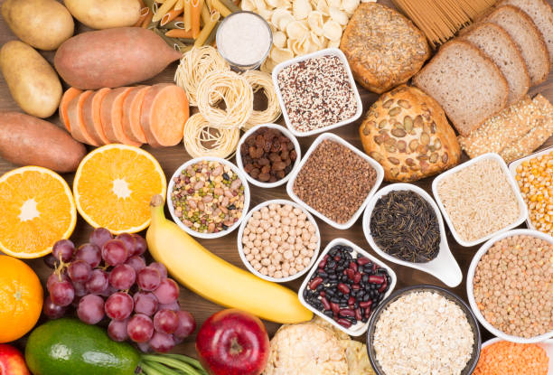 Food rich in carbohydrates, top view Healthy food rich in carbohydrates, top view buckwheat photos stock pictures, royalty-free photos & images