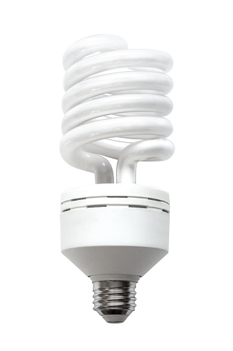 A compact fluorescent lamp (CFL), also called compact fluorescent light, energy-saving light bulb isolated on white background.