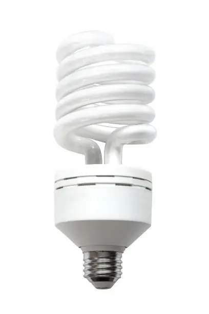 Photo of Compact Fluorescent Lamp CFL Energy Saving Light Bulb Isolated on White Background