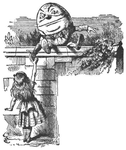 ilustrações de stock, clip art, desenhos animados e ícones de alice meeting humpty dumpty in through the looking-glass - humpty dumpty