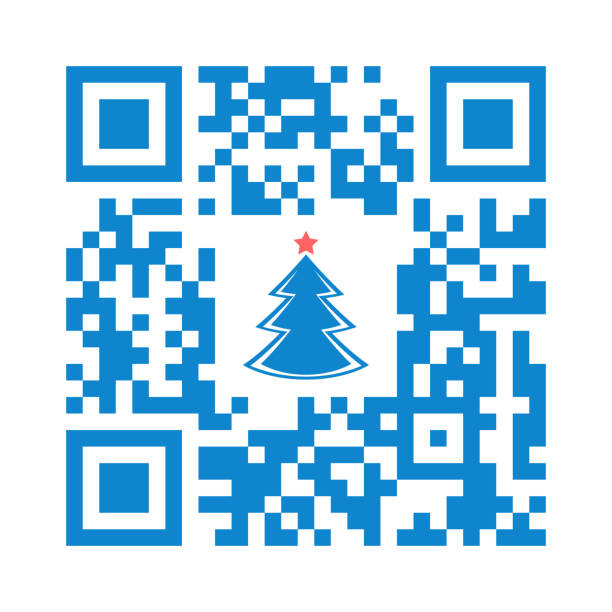 Smartphone readable QR code Merry Christmas with xmas tree icon vector art illustration