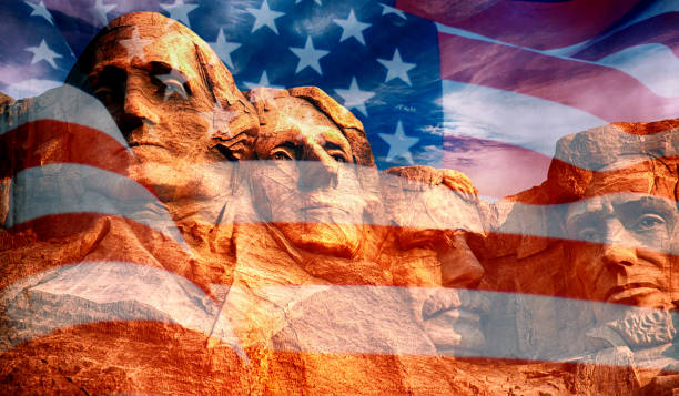 Mount Rushmore Mount Rushmore - sculpture with faces of four American Presidents on the United States flag mt rushmore national monument stock pictures, royalty-free photos & images