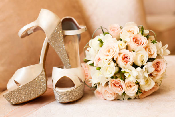 istock Bridal flower and bridal shoes 1081070988