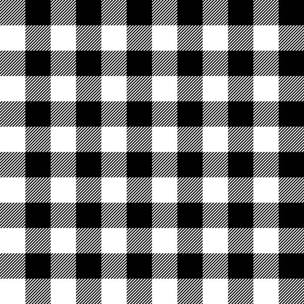 biały i czarny buffalo plaid bezszwowy wzór - vector pattern cotton square shape stock illustrations