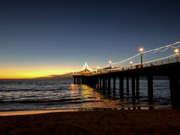 istock Holiday lights adorn Manhattan Beach Pier at sundown 1081079044