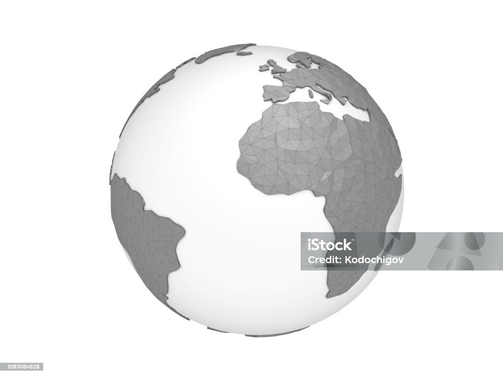 Gray polygonal planet. 3d render earth globe illustration World planet, 3d earth sphere illustration. Low poly design. Abstract Stock Photo