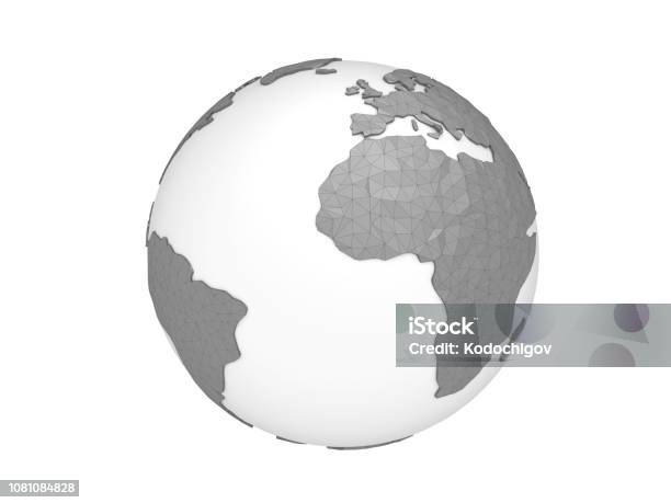 Gray Polygonal Planet 3d Render Earth Globe Illustration Stock Photo - Download Image Now