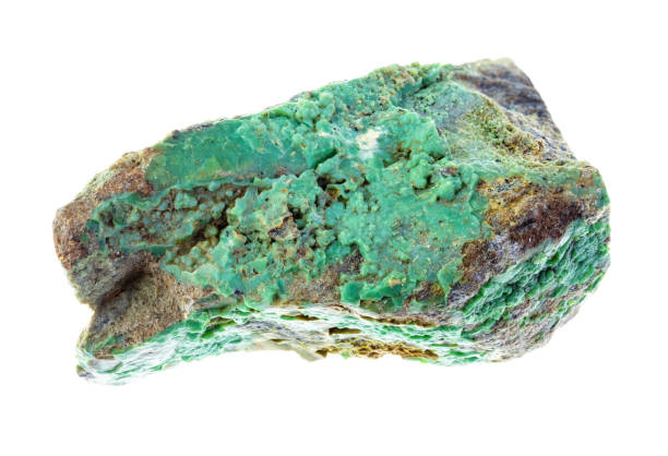 istock rough green Garnierite (nickel ore) stone on white 1081085312