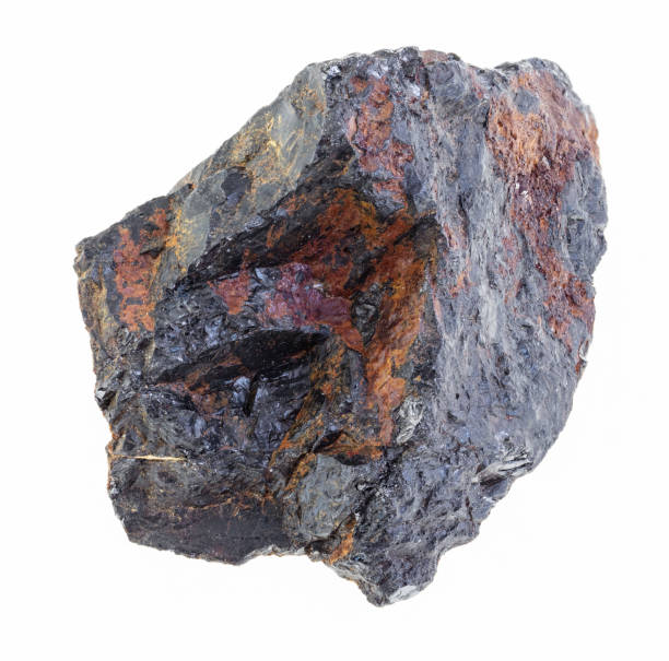 pierre rugueuse wolframite (minerai de tungstène) sur blanc - tungsten photos et images de collection
