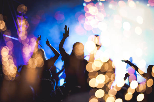 istock crowd watching fireworks - New Year celebrations- abstract holiday background 1081099210