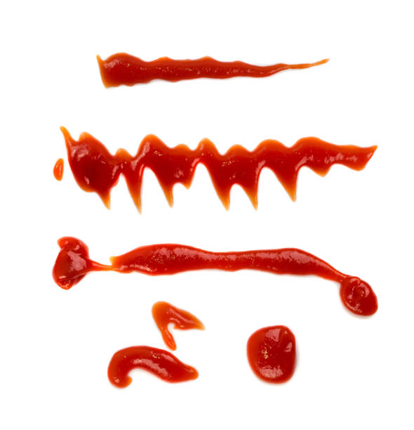 ensemble de ketchup splash ou tomate sauce blobs isolé - gicler photos et images de collection