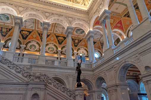 View of the upper balcony from the Great Hall of The Library of Congress