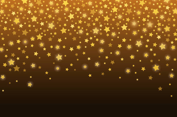 istock Celebration golden stars confetti abstract. Festive sparkling garland shiny magical winter dark background. Christmas and New Year holiday gold star confetti concetp. Vector illustration 1081112418